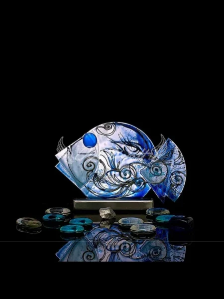 Orata painted glass fish in deep ocean tones, Ocean Edition