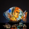 Aurelia Vitae giant decorative glass fish with hand painted golden veins over sea colors