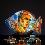 Aurelia Vitae giant decorative glass fish with hand painted golden veins over sea colors