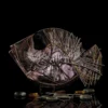 Obsidian Veil large hand painted glass fish sculpture in dark blue, crimson, and gold