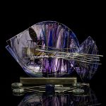 Violet Current giant glass fish sculpture with hand painted sea tones and gold lines