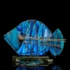 Azure Pulse giant glass fish sculpture, hand painted deep blue with golden lines
