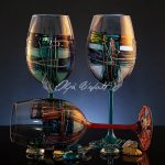 Diocletian Legacy set of six hand painted glasses with bold lines and Mediterranean tones