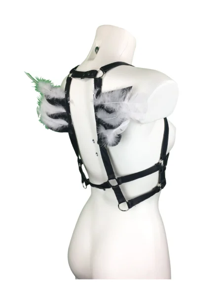 Angel handmade Italian leather shoulder harness with wing-like chain sweep across the back – view 2