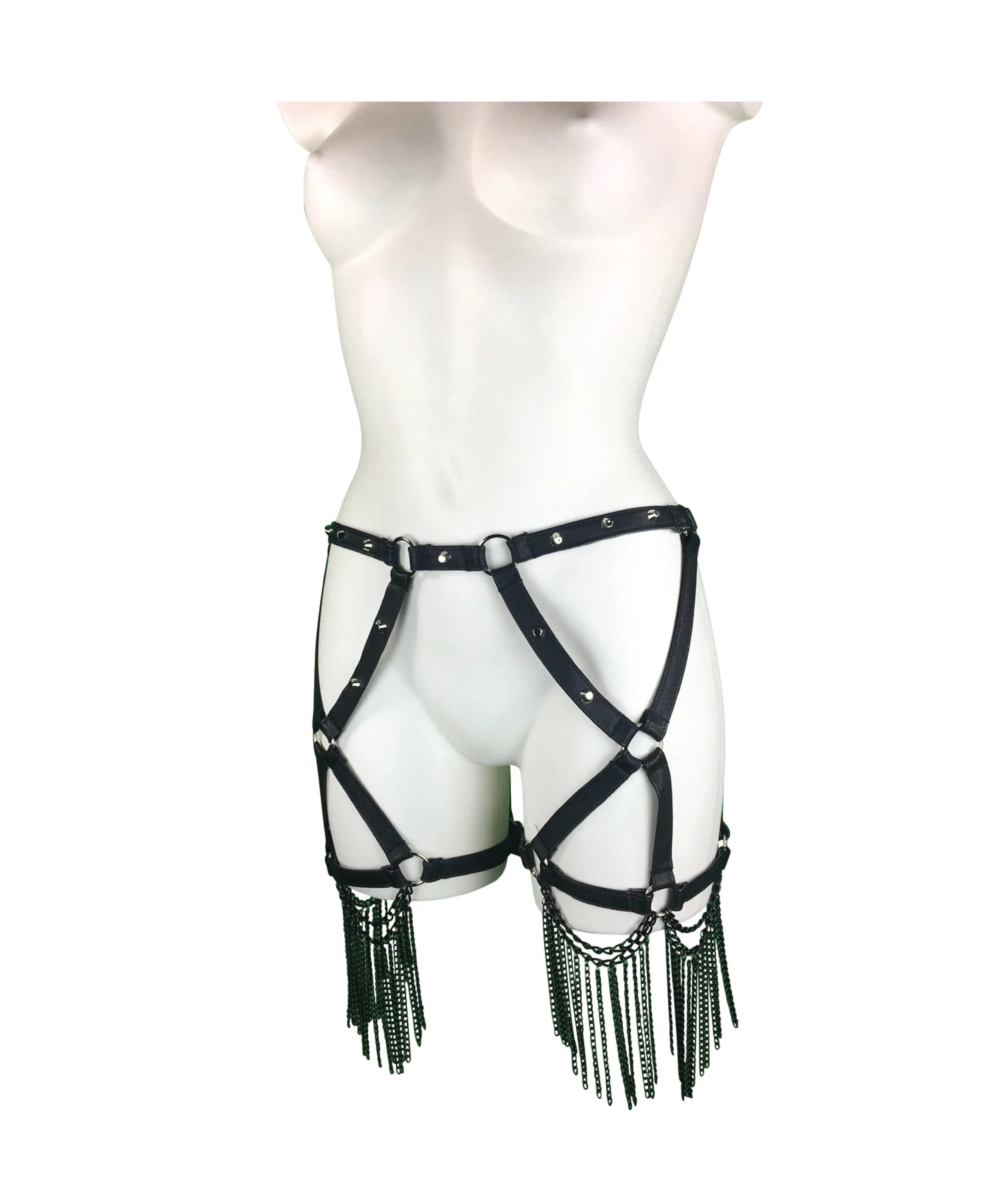 Prodigy Gaga adjustable Italian leather leg harness belt with chains – view 4