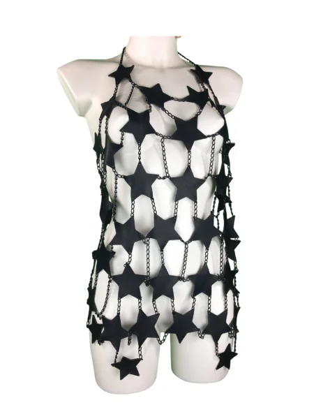 Star Italian leather halter dress with rippling chain streams – view 2