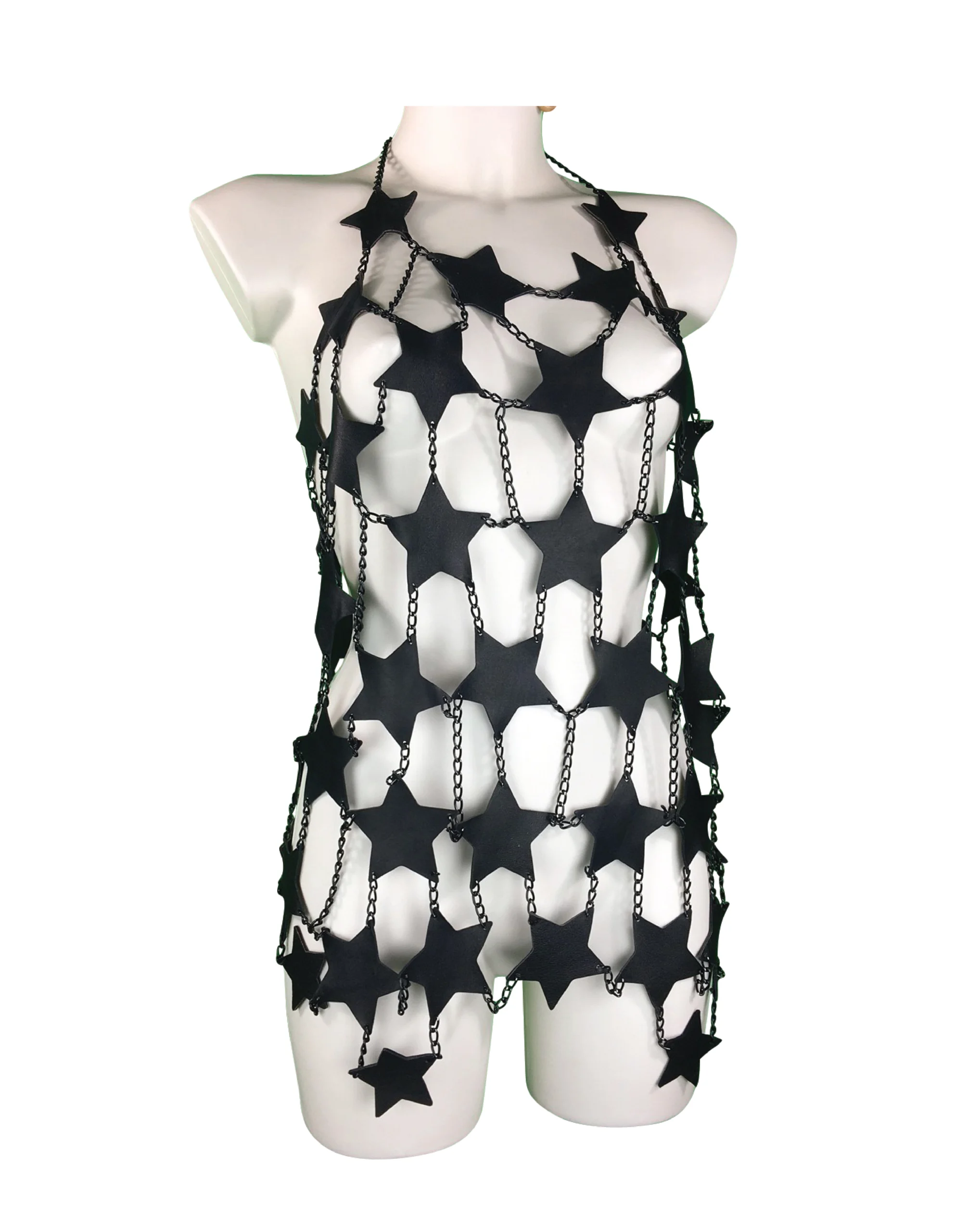 Star Italian leather halter dress with rippling chain streams – view 2