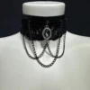 Renaissance Eclipse black lace necklace with arcing black chains and central crystal