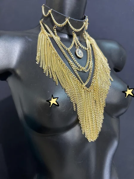 Vampirica Gold statement necklace with cascading gold chains and central pendant – view 2