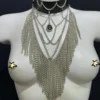 Vampirica Silver statement necklace with layered cascading chains and central pendant
