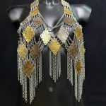 Cosmo silver and gold leather chain top with diamond tiles and chain fringes