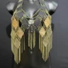 Cosmo Solaris black leather top with layered gold chain fringe