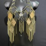 Cosmo Solaris black leather top with layered gold chain fringe