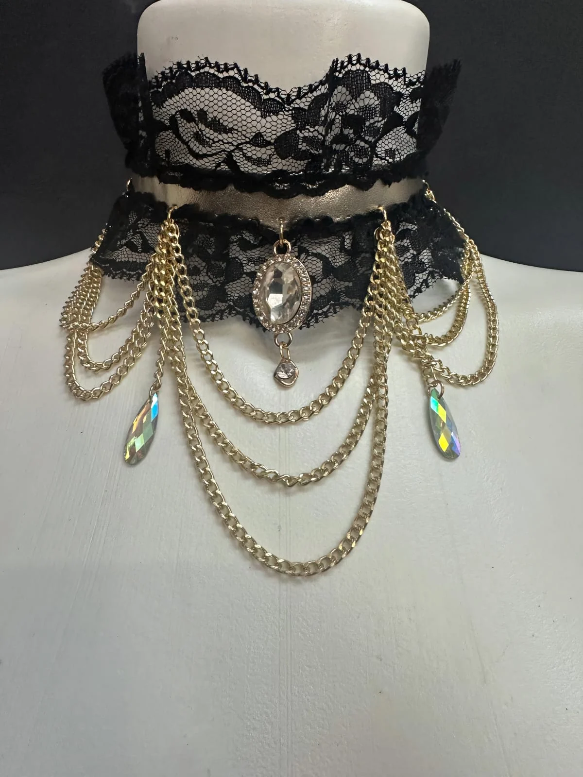 Baroque Aurora choker with color-shifting aurora crystals and gold elements