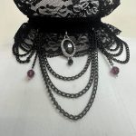 Midnight Lace Royale black lace choker with cascading chains and black discs