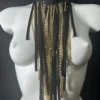 Black leather Niagara necklace with cascading gold chain waterfall