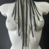 Black and white leather Niagara statement necklace with silver chain waterfall