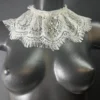 Ivory Victorian lace choker with ruffled collar, crystal pendant and chain