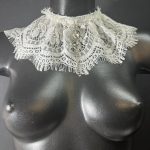 Ivory Victorian lace choker with ruffled collar, crystal pendant and chain