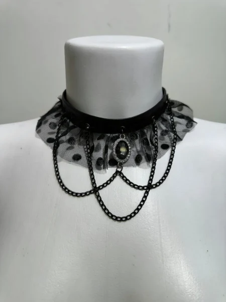 Renaissance Noir gothic lace choker with velvet details and delicate chains