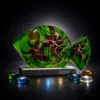 Verdant Pulse green glass fish sculpture with hand painted organic patterns and amber accent