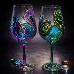 Abyssal Flow set of two hand painted glasses with flowing turquoise, emerald, and gold patterns