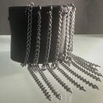 Black textured leather Chihuahua bracelet with dark silver chains