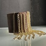 Light brown leather Chihuahua bracelet with draped gold chains