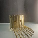 Metallic gold leather Chihuahua bracelet with gold chains and studs