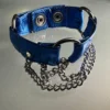 Electric sapphire blue leather cuff bracelet with dark silver hardware and chains