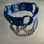 Electric sapphire blue leather cuff bracelet with dark silver hardware and chains