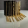Brown textured leather Chihuahua bracelet with gold chains