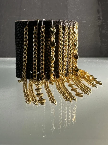 Brown textured leather Chihuahua bracelet with gold chains