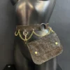 Espresso brown textured leather belt bag with gold chains and hardware