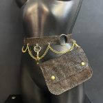 Espresso brown textured leather belt bag with gold chains and hardware