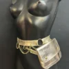 Silver Ice reflective metallic silver leather belt bag with silver-tone chains