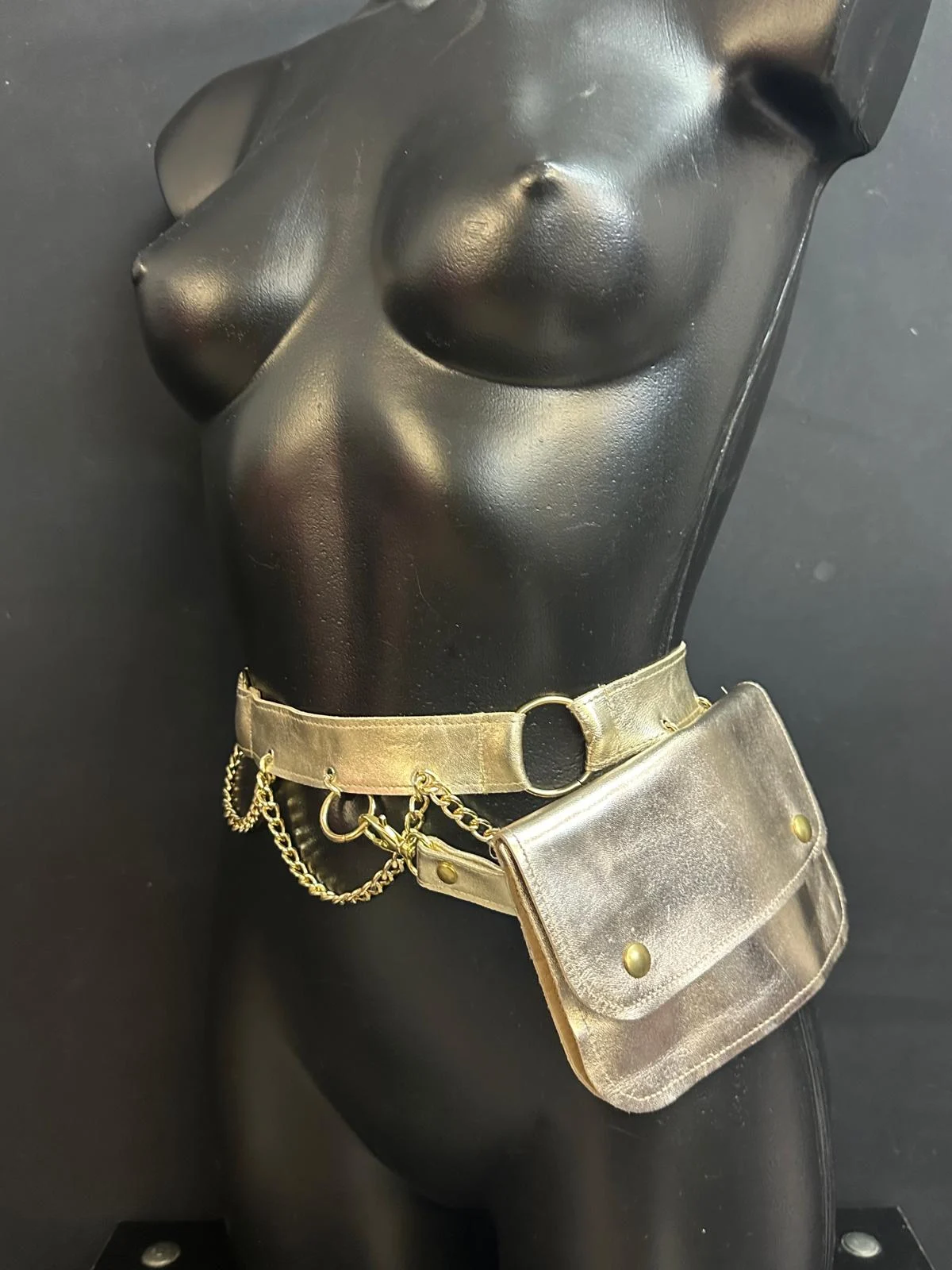 Silver Ice reflective metallic silver leather belt bag with silver-tone chains
