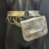 Golden Aura metallic gold leather belt bag with gold-tone chains and circular hardware