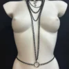 Black Edition leather body chain with layered black chains and central ring