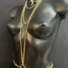 Electric cobalt blue leather body chain with cascading gold chains and waist ring