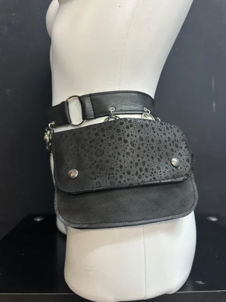Black Eclipse textured black leather belt bag with silver hardware – view 2