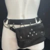 Silver Shadow black leather belt bag with silver studs, rings and chain
