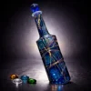 Incline Edition tilted hand painted glass bottle in luminous blue with golden lines
